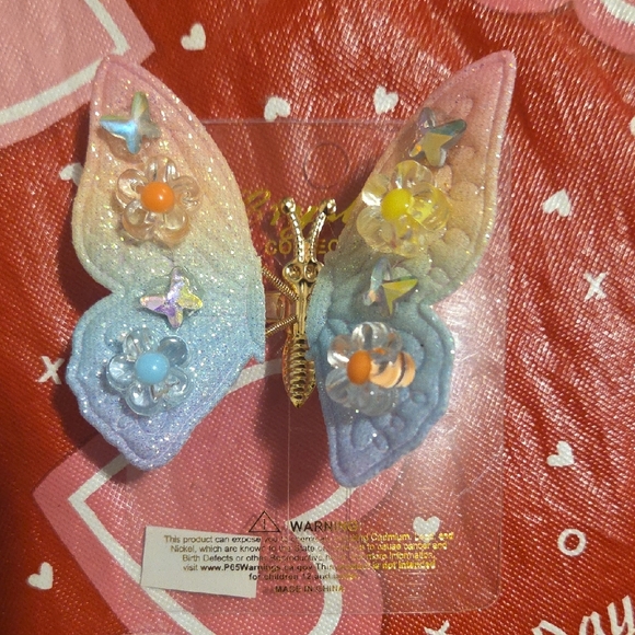 Crystal Collection Accessories - Glitter Rainbow Butterfly Hair Clip with Floral Accents